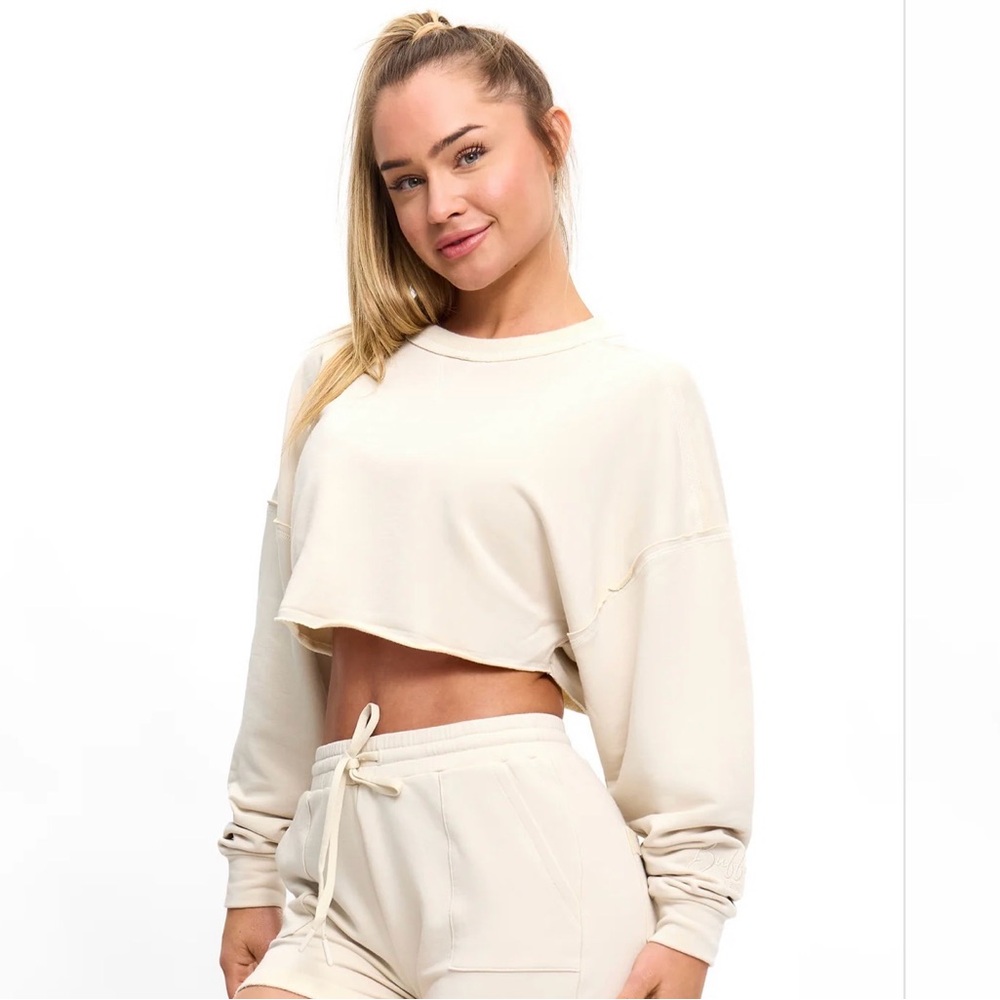Buffbunny Wildest Dreams Crop Top Long Sleeve Large NWT Color Bone French Terry